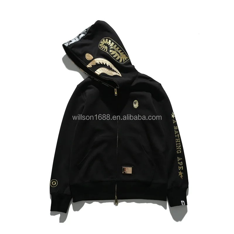 Plicht Quagga Voorman High Quality Wholesale Bape Golden Shark Embroidery Printed Hoodie Casual  Teenage Adult Sweater Full Zipper Unisex Jacket - Buy Bape Golden Shark  Hoodie,Casual Teenage Adult Sweater,Full Zipper Unisex Jacket Product on  Alibaba.com