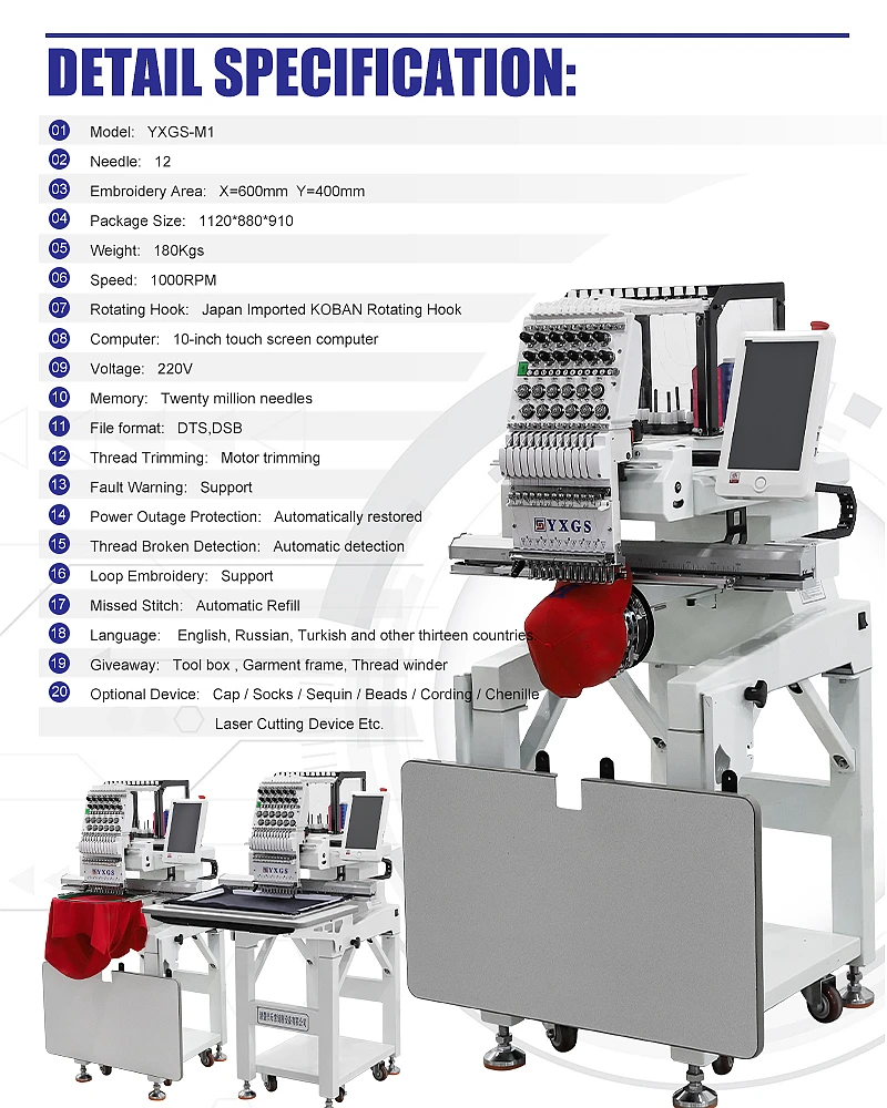 2 Head Multifunctional 12 Needle Home Computerized Embroidery Machine ...