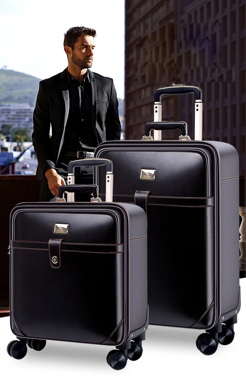 High Quality Fashion Custom Luxury real leather Material Luggage Bag Set genuine leather business Suitcases