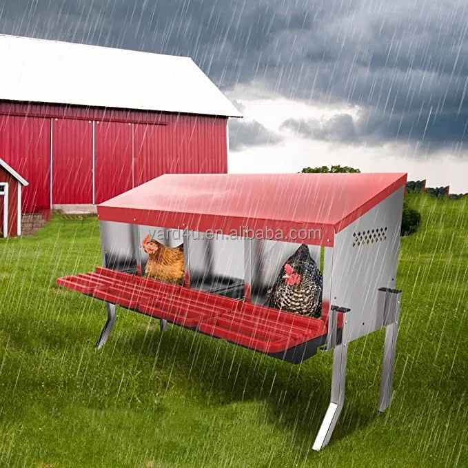 4 Hole Metal Chicken Laying Boxes With Perch Heavy Duty Roll Out