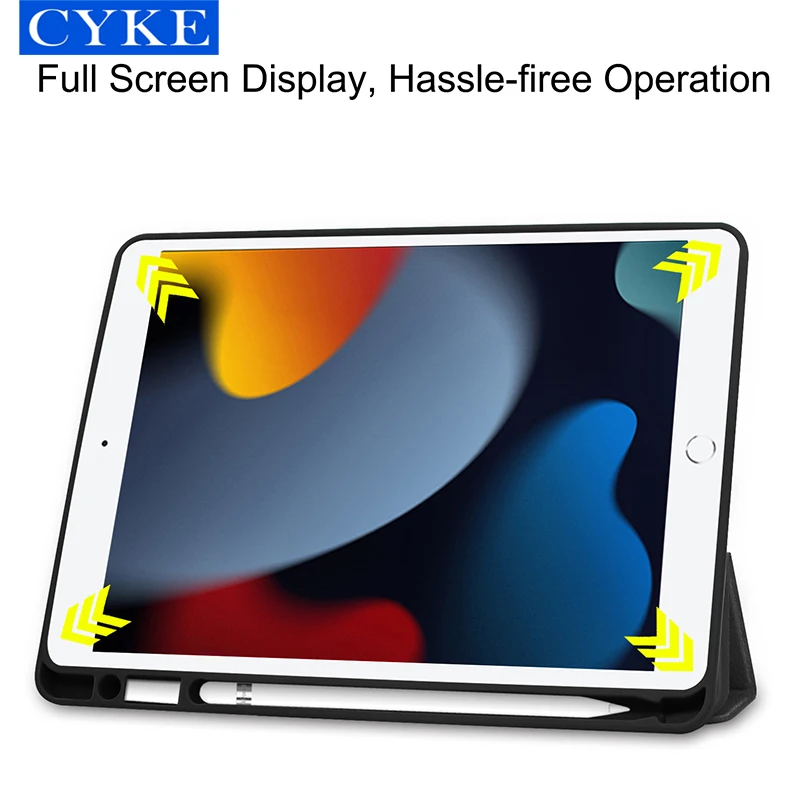 CYKE 9th 8th Generation Tablet Case Pu Leather 10.2 Inch Tpu Soft Shell Tablet Cover Pen Holder for Apple Ipad 9 8 10.2 2021