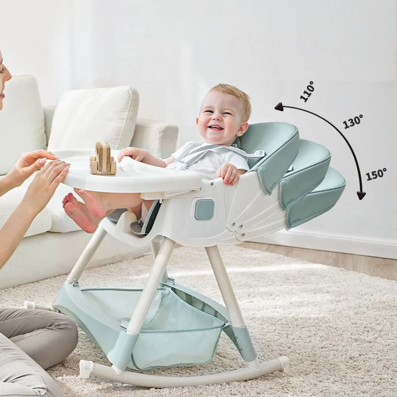 Factory Rocking Chair Feeding Seat with Wheels Baby Plastic Foldable Baby Feeding Chair 3 in 1 Children High Baby Feeding Chair