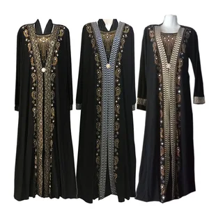 Factory Selling Dubai Abaya v Neck Hot Drilling Plus Size Party Dresses Evening Elegance EID Plus Size Kaftan