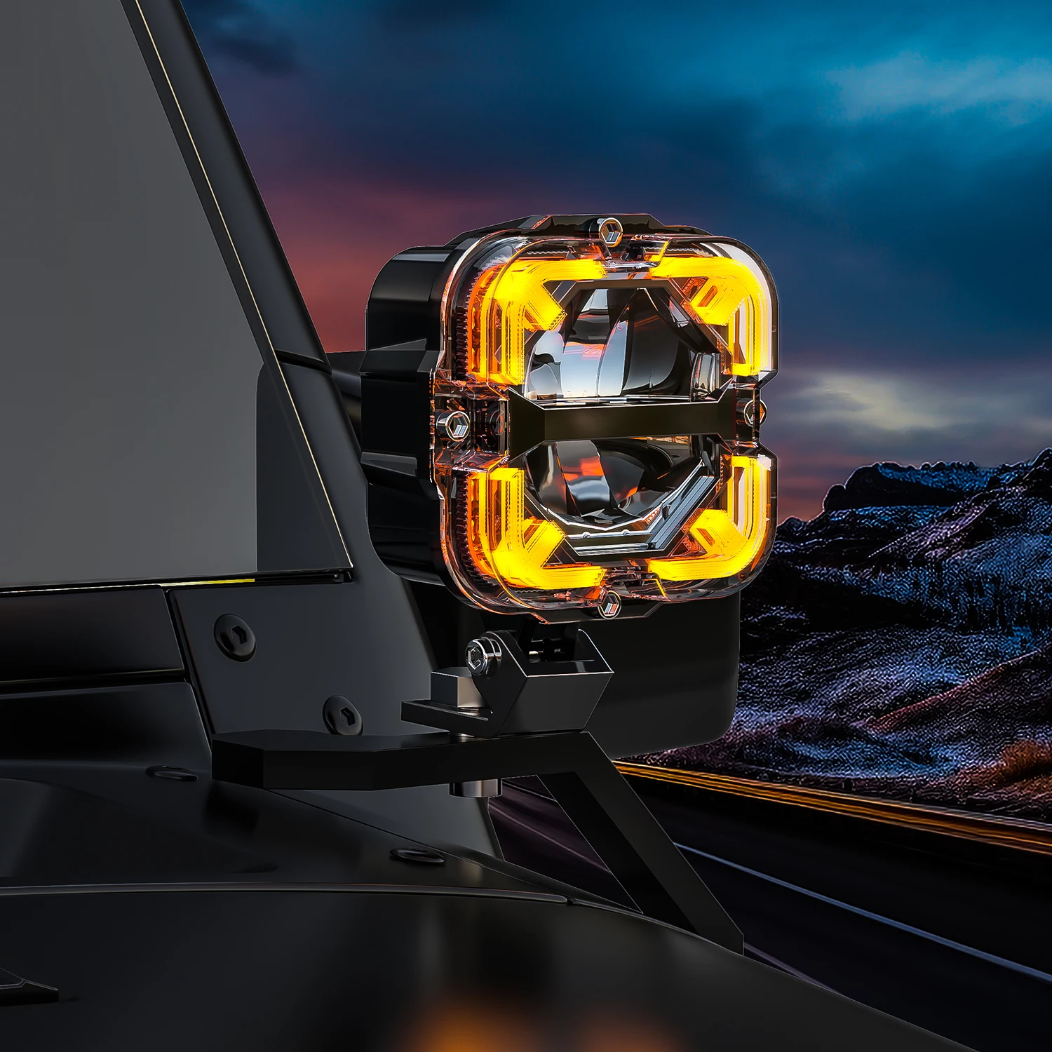 Offroad 4Inch 65W Amber DRL LED Cube Lights Driving Fog Pods Lamp Square LED Work Light for Truck Pickup SUV ATV UTV Boat 4x4