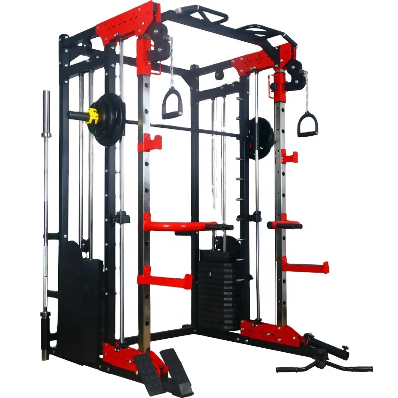 All-In-One Home Gym Equipment Multi-Functional Squat Rack and Smith Machine with Power Rack Exercise Plate and Cable Drive