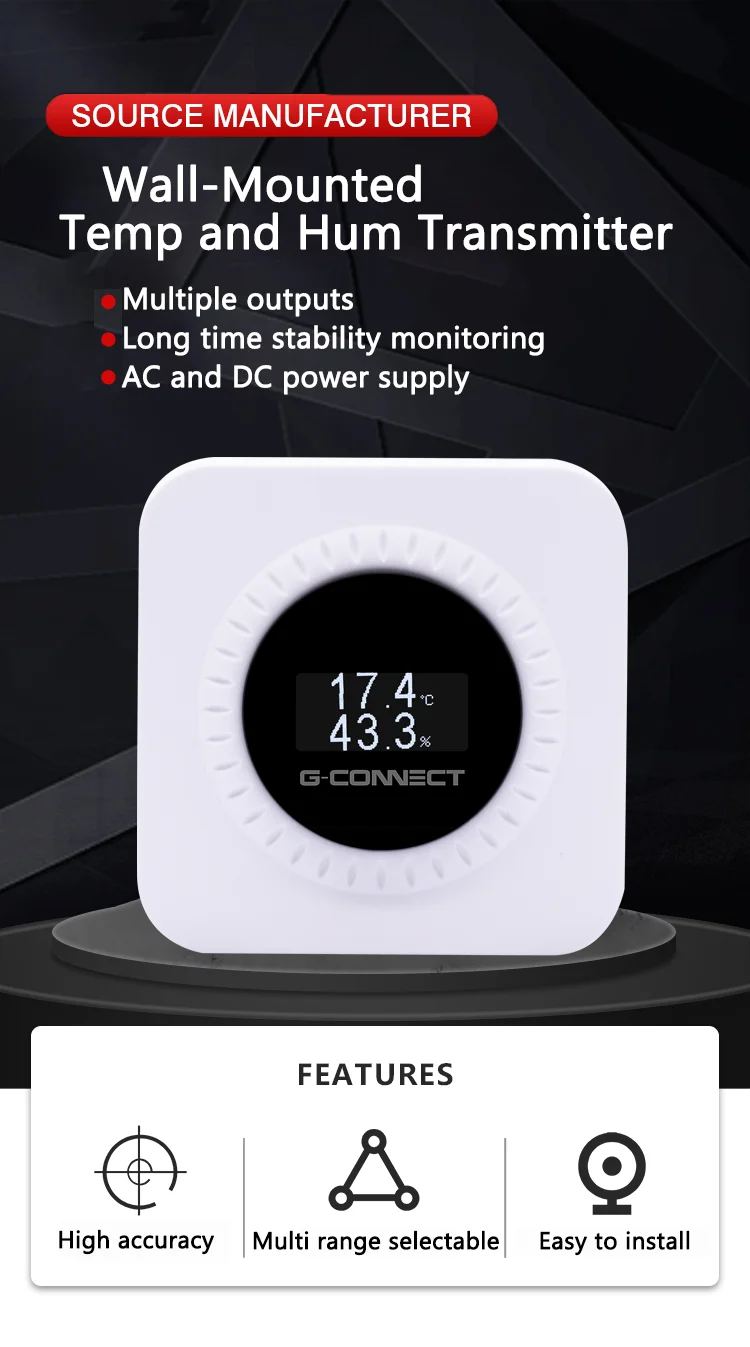 Indoor Wall Ceiling Mounted Temperature And Humidity Sensor Transmitter