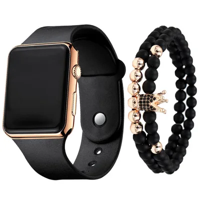 3pcs /set Unisex Waterproof LED Wrist Watch Silicone Student Electronic Sports Watch Bracelet Set Wholesale LW24
