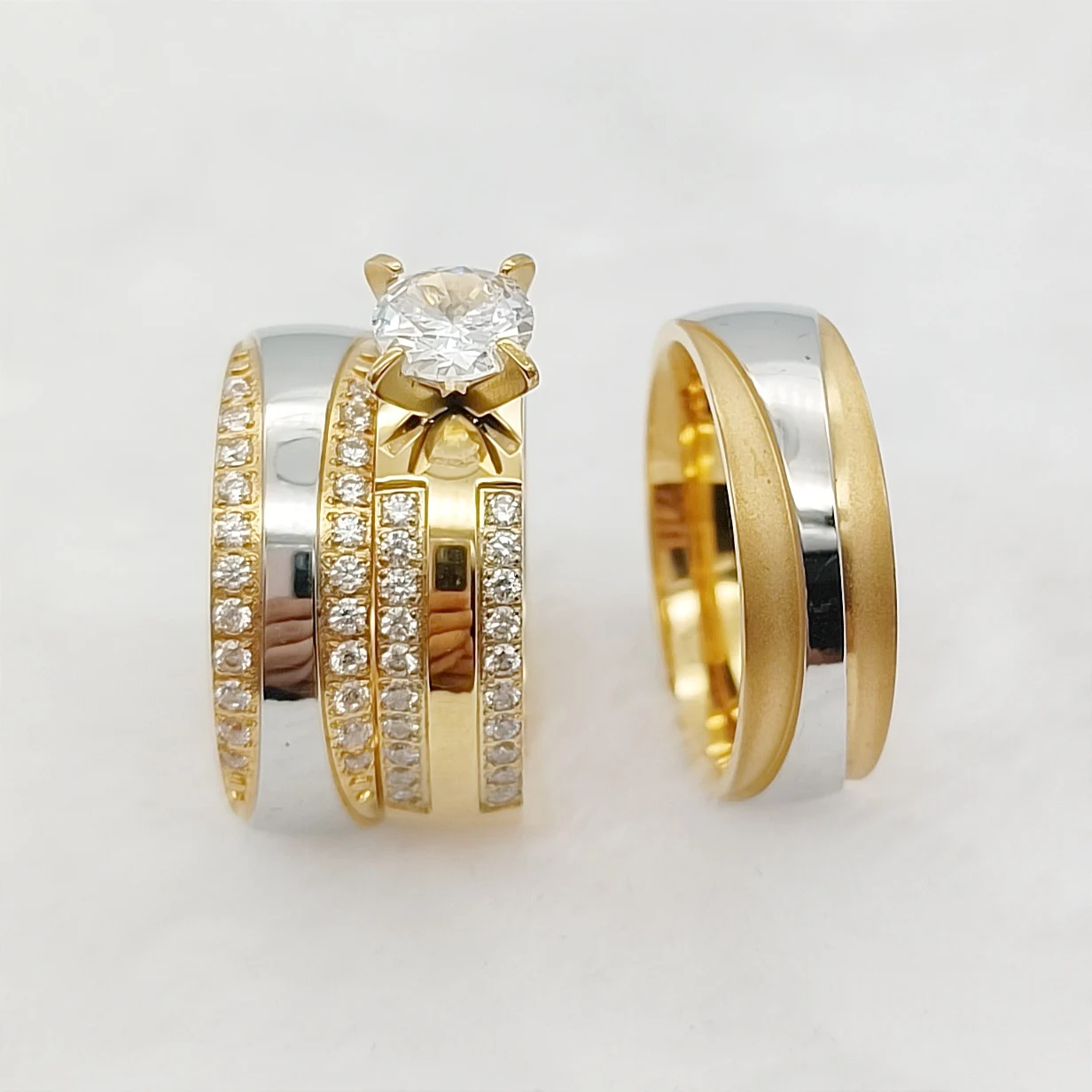 3pcs Promise Wedding Engagement Rings Sets for Men Women