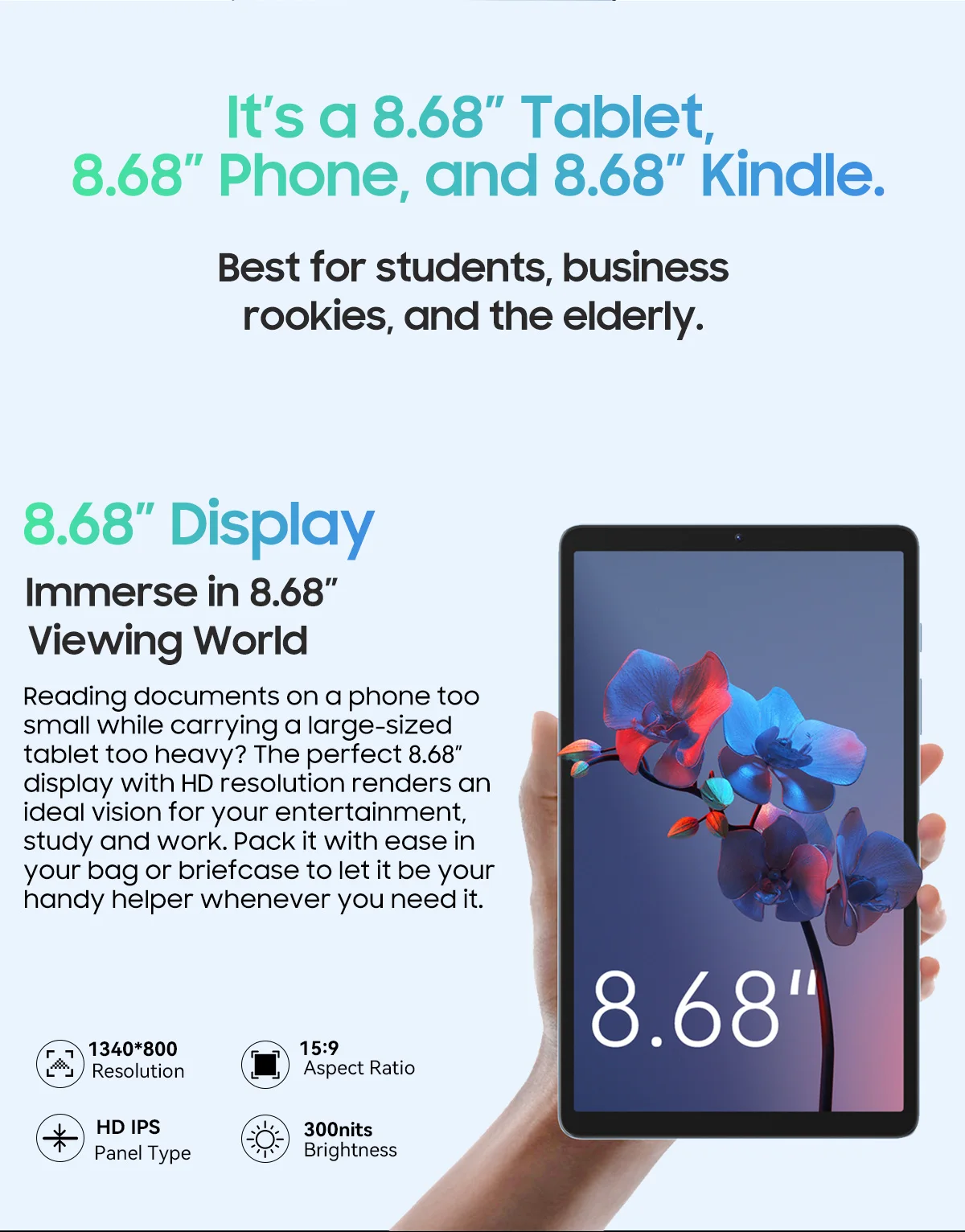 Blackview Tab60 Tablet - 8.68 Inch Android 13 WIFI Tablet