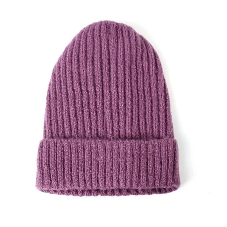 Wholesale custom high quality winter ladies light purple women beanie hats  From m.