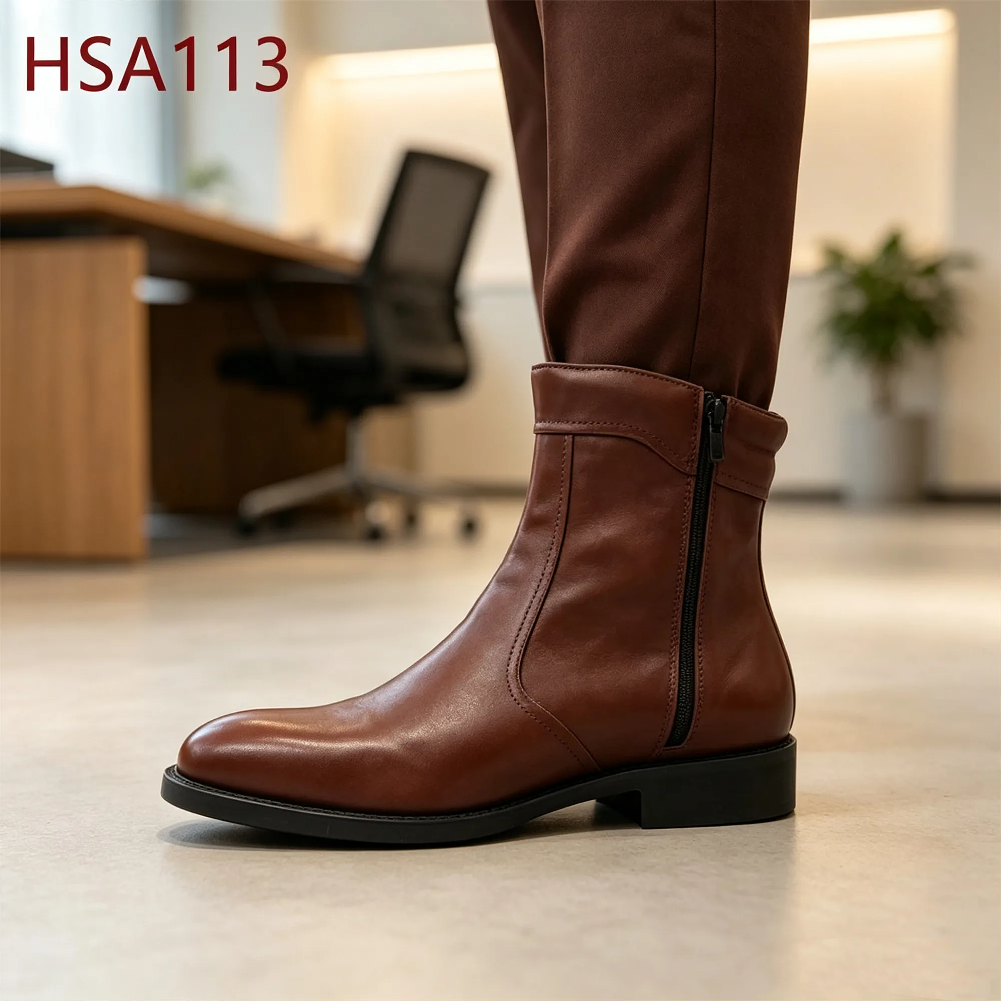 ZYF,UAE slip on Style sharp Toe Brown 7 Inch Men Leather Shoes Formal Event Full Grain Leather Hua Singh Uniform Shoes HSA113