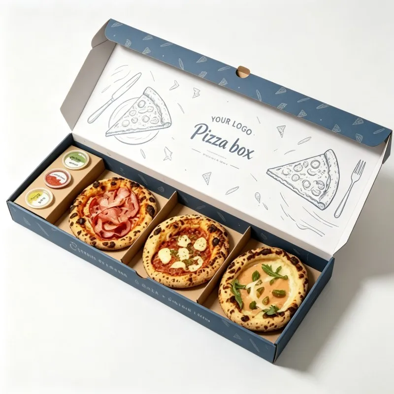 Custom logo 3-Compartment Pizza Box Food Grade Karton Caja De Pizza Personalizada 3 Compartimientos Pizza Cone Packaging Box