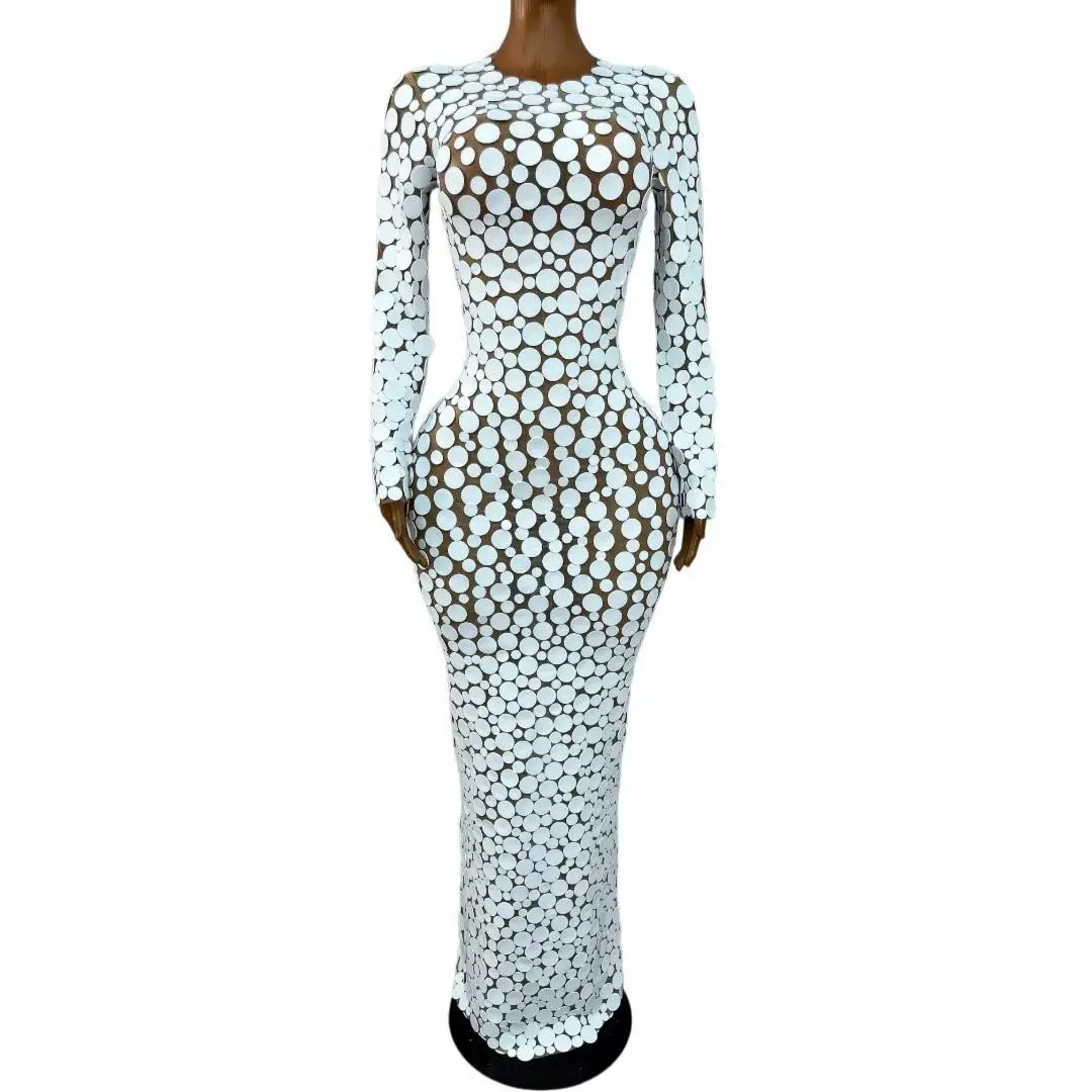 Elegant White 3D Polka Dot Bodycon Mesh Dress 2 H551b6678b687419b86b8a22984daf990m
