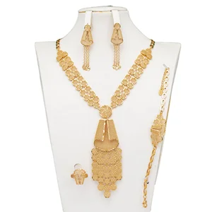 24K Gold Plated Fashion Wedding Jewelry Set Bride Banquet 4-piece Set