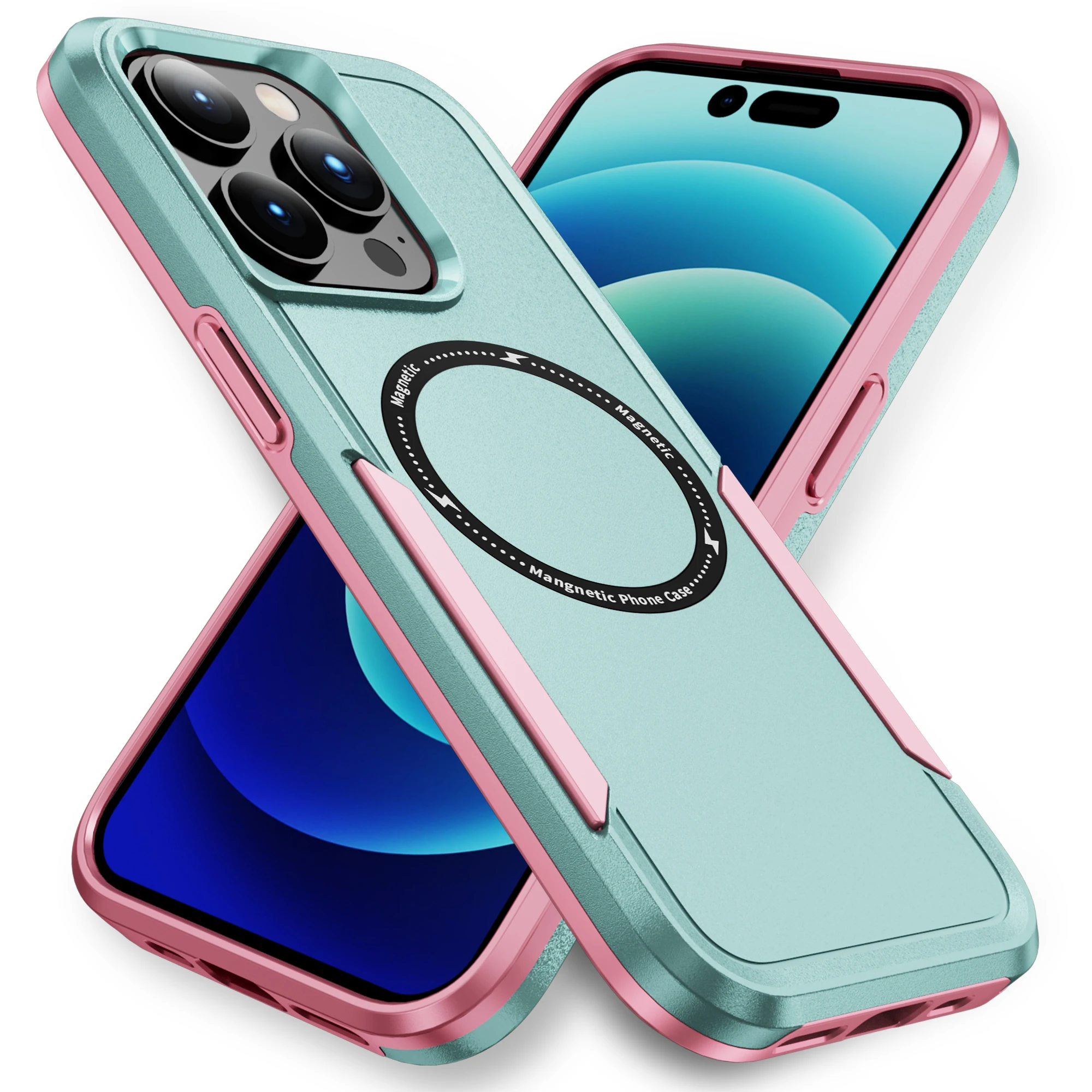2-in-1 Wireless Charging Magnetic Hybrid Hard PC Case iPhone 14 13 12 11 Pro Max Shockproof TPU Phone Case Also Compatible Oppo