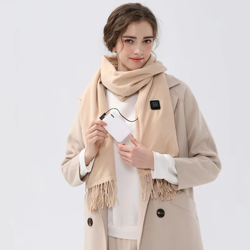 Solid Color 5V Smart USB Battery Powered Heated Scarf Winter Outdoor Electronic Heating Scarves Casual Warm Women Heat Scarf