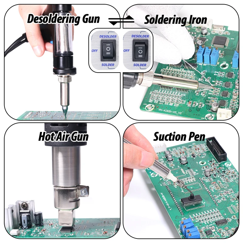 YIHUA 948-II 4 in 1 Desoldering Hot Air Gun Rework Soldering Iron Suction Tin Gun Pick up Pen Desoldering Soldering Station