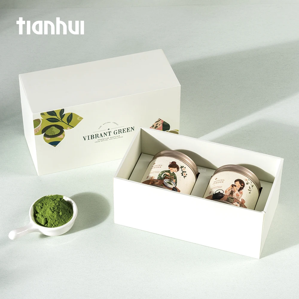 Caixes rígides de paper reciclat Tianhui amb petites llaunes de matcha personalitzades per a l’embalatge de jocs de regals de matcha