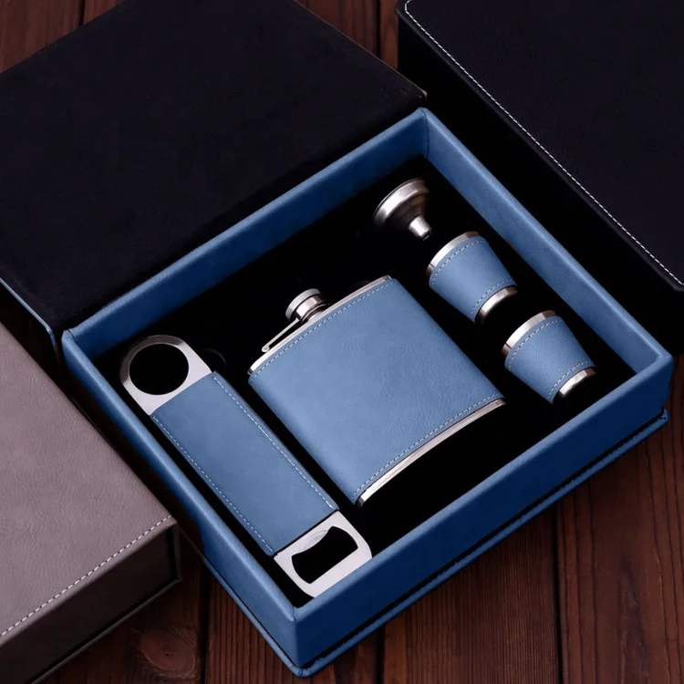 Personalized Custom 6oz Hip Flask and Bottle Opener Wedding Men Birthday Box Laser Engraved Leatherette Groomsmen Gift Set