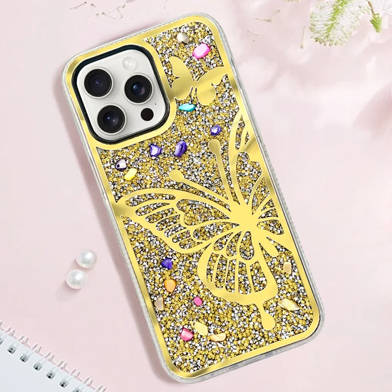 Laudtec Stylish Diamond Butterfly Design Mobile Phone Case Protective Cover For iPhone 16 15