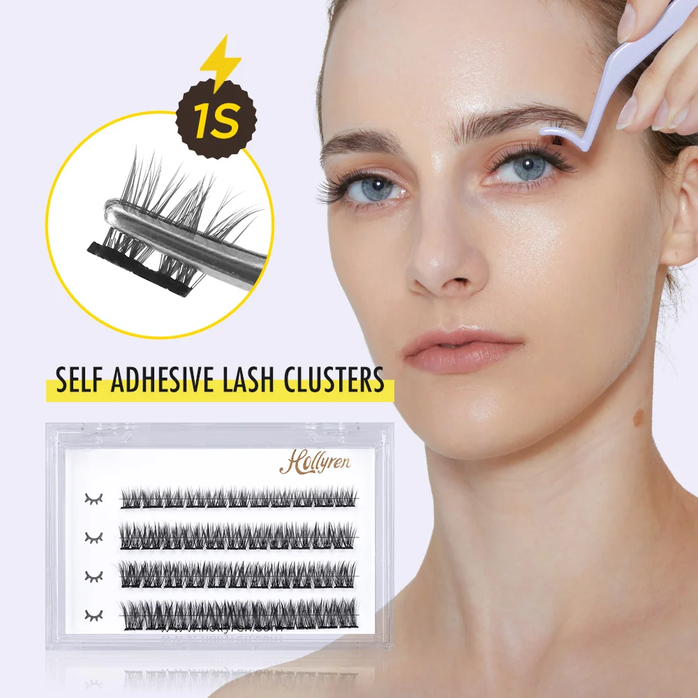 Hollyren Reusable False Eyelash Clusters 1 Step Presson Lashes No Glue