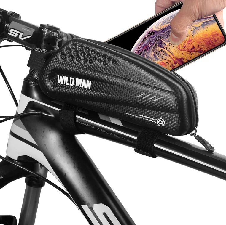 WILD MAN Bicycle Bag Front Tube Frame Bag Hard Shell Rainproof Bike Bag  Double Zipper Triangle Tools Pouch Cycling Accessories