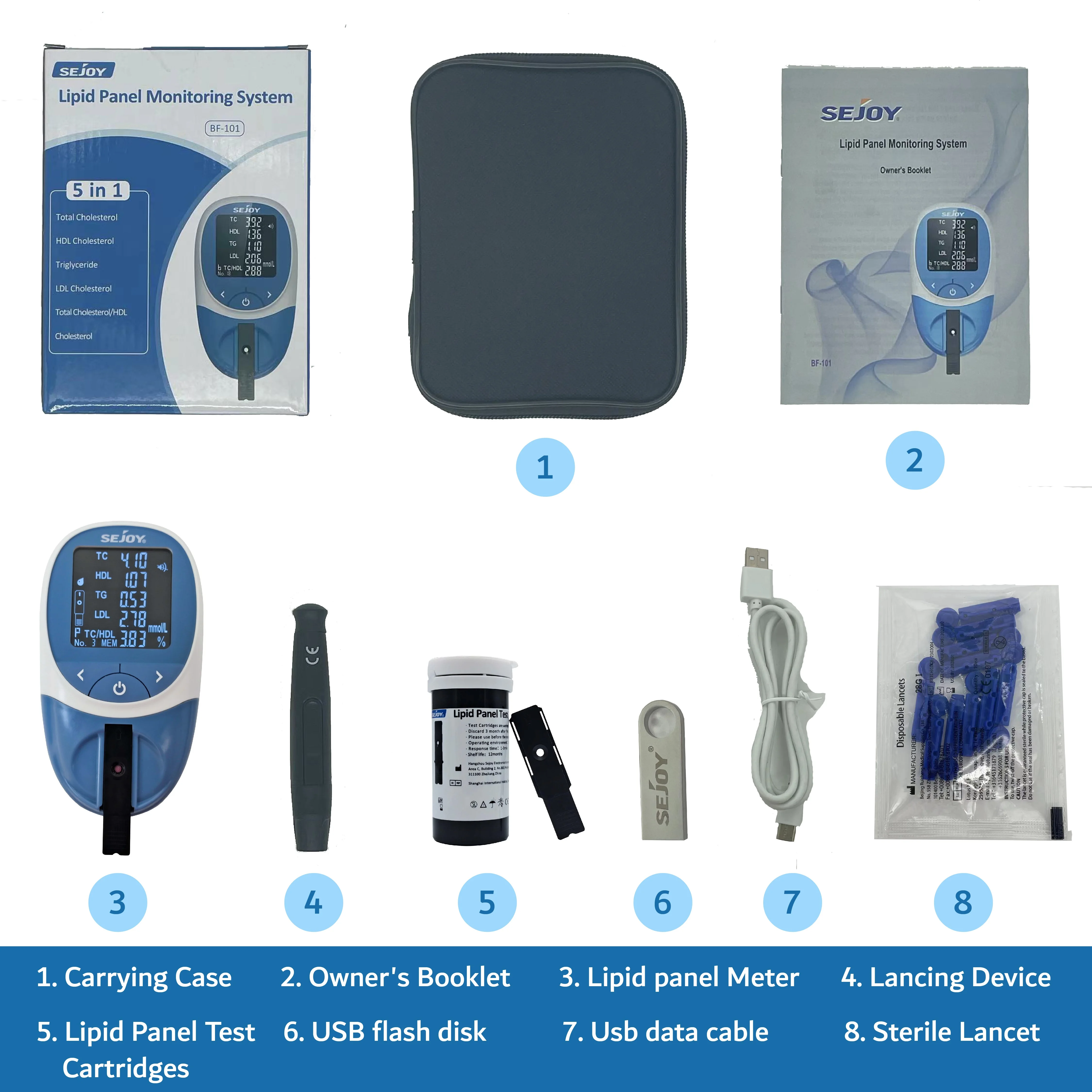 5 in 1 Cholesterol Total HDL Lipid Cholesterol Meter Lipid Profile Analyzer Portable