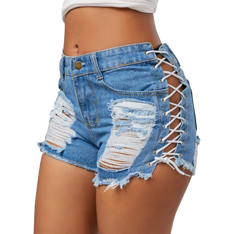 Summer New Women Ripped Hot Shorts Fashion Casual Mesh Shapewear Buttlift Women'S Tassel Lace Up Bandage Jeans Shorts661_voghion.com