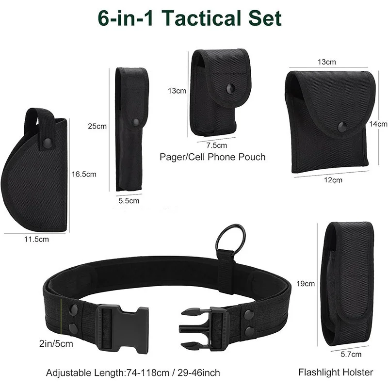 Heavy Duty Adjustable Modular Equipment Security Utility Tactical Belt with Components Pouches Bags Holster for Security Hunting