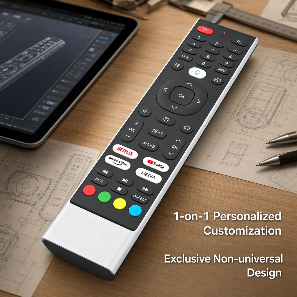 Customized 45 Keys Silicone Remote Control for TV Projector Audio, 1-on-1 Personalized Design with 4 Big Hotkeys OEM