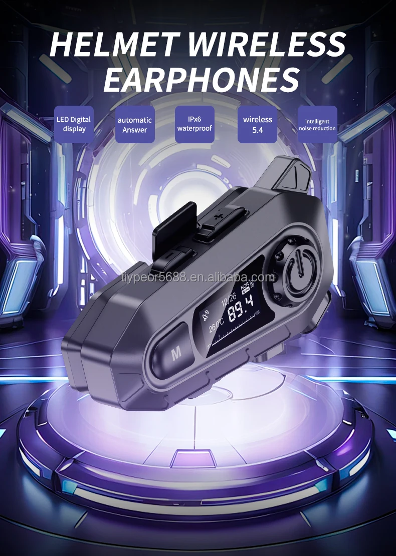 product tiypeor motorcycle headphones helmet wireless headset with led screen fm radio waterproof noise reduction bluetooth intercom-2