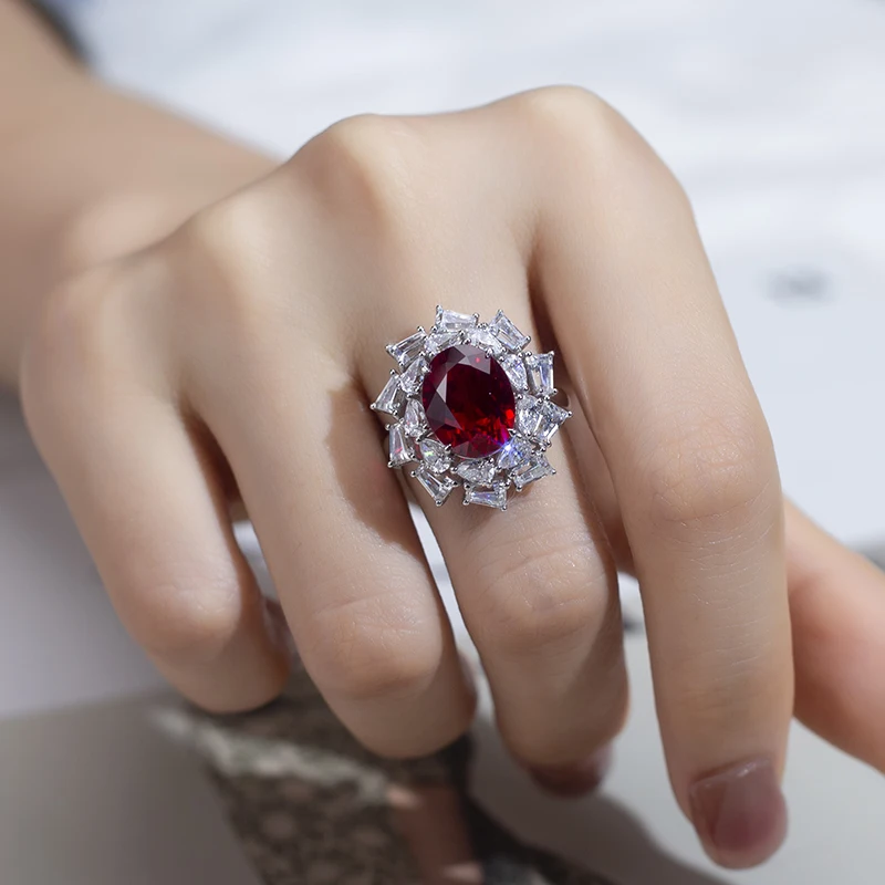 Messi Jewelry  MSR-954 Lab Created Ruby  S925 Oval Ring New Romantic Fashion Design Engagement Ring Wedding Band Classic Gift