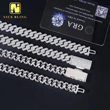 Hip Hop Jewelry Iced Out 925 Sterling Silver Moissanite Cuban Link Chain 12mm Fashion Men Jewelry Cuban Necklace Bracelet