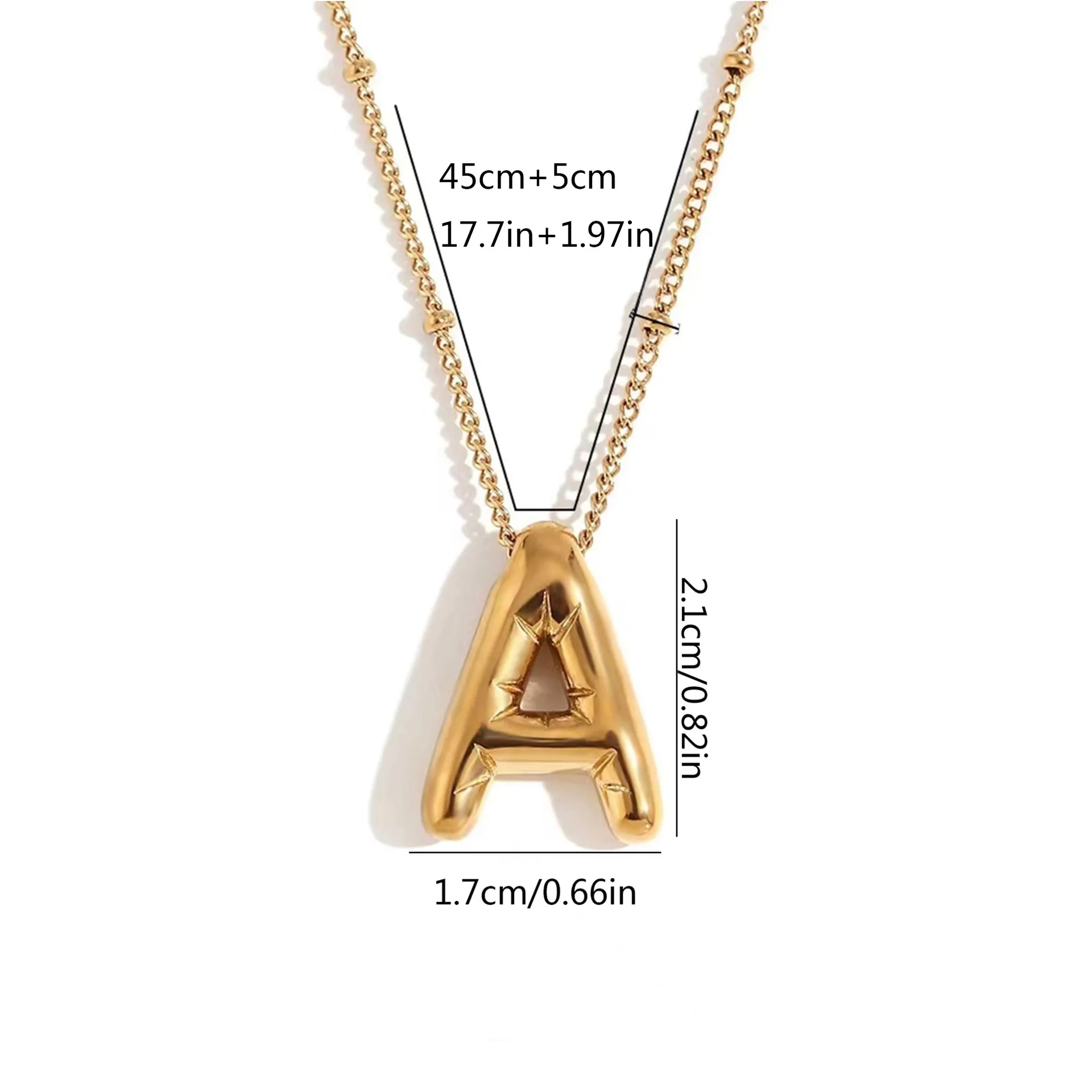 Rinhoo Gold Bubble Initial Letter Pendant Necklace Chunky Alphabet Chubby Helium Balloon INS New Fashion Necklace for Women Boy
