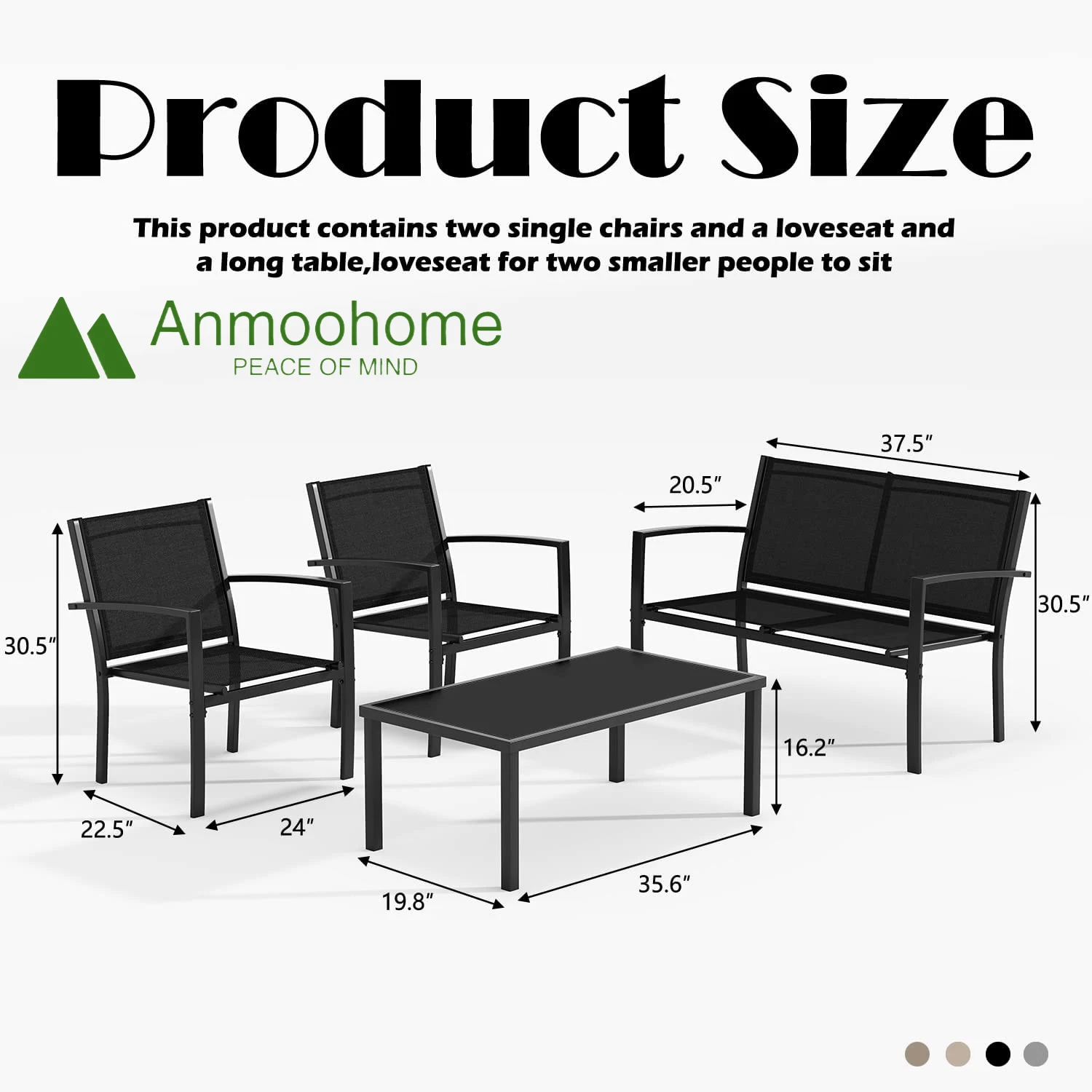 Modern Patio Porch Furniture Set Black 3piece Chair Set Garden