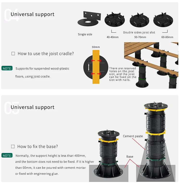 Adjustable PVC Pedestal Roof Support Raised Floor Stand Customized for Hospital Hotel Flooring Accessories for Concrete Tiles