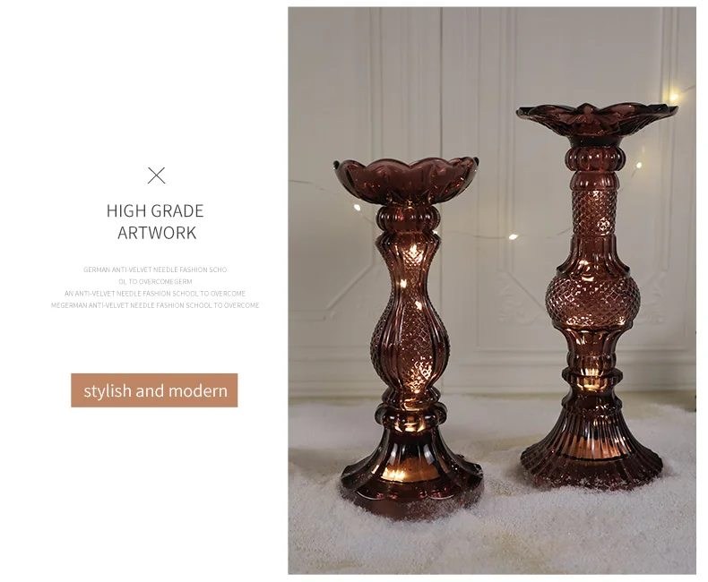 Elegant Glass Candlestick Stable Candle Jar Holder Pillar Taper Candles Holder For Sale factory