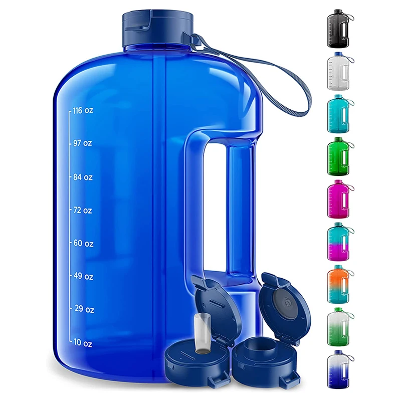 AQUAFIT - Water Bottle with Straw - Motivational Water Bottle, Big Water  Bottle with Time Marker - 1 Gallon, Dark Blue