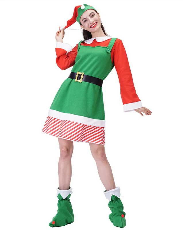 Mens Womens Adult Christmas Elf Costume Quality Stylish Santa Claus Green Christmas Elf Suit For