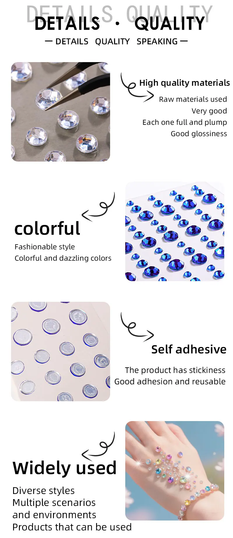 New Trends Bling Shiny Press-On Gems Rhinestone Sticker Face Jewels for Gala Makeup Made of Resin with Jelly Back factory