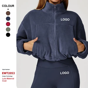 Custom High-Quality Autumn Winter Stand-Collar Jogging Jacket Women Warm Aurora Fleece Drawstring Gym Sport Jacket Set