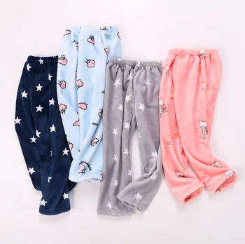 2022 Autumn/Winter Women Pajamas Set Flannel Cartoon Pants Sleep Warm Nightgown Female Home Indoor Sleepwear