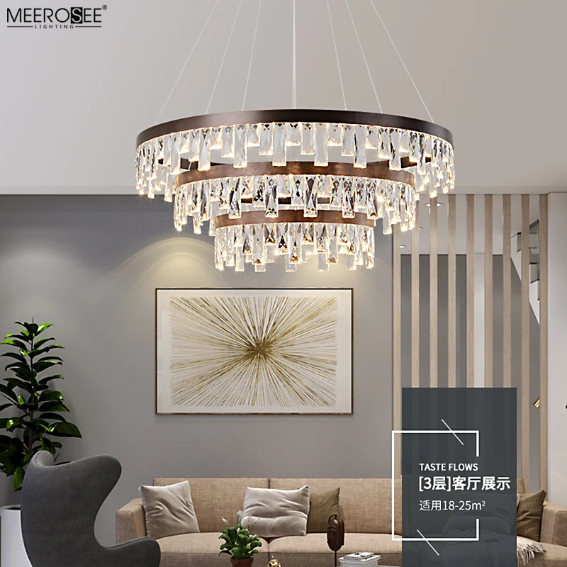 MEEROSEE Modern Home Pendant Light Crystal Ring Suspension Light Round LED Pendant Light MD86762