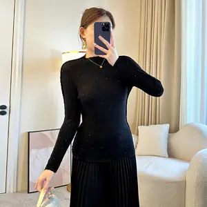 2026 New Arrival Large Size Joker Fashion Slim Long Sleeve Base Shirt Solid Casual Pleated Spring Top Top Fashion Temperament