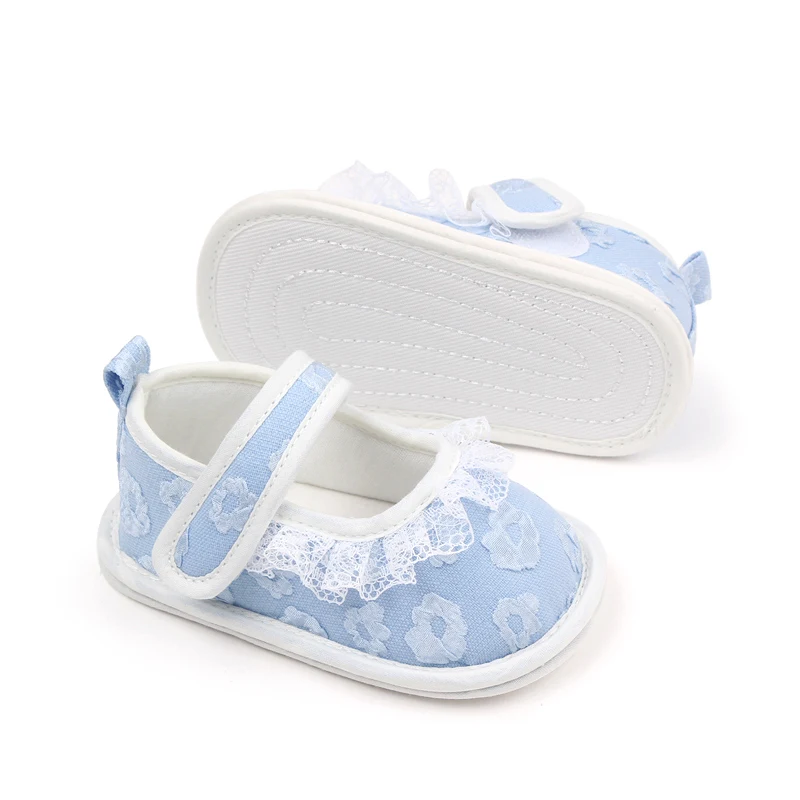 New Solid Color Mesh Lace Embroidery Lace Soft Base Infant Shoes for Girls factory