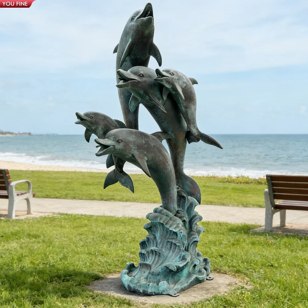 Cast Modern Bronze Metal Marine Animal Dolphin Sculpture Coffee Table