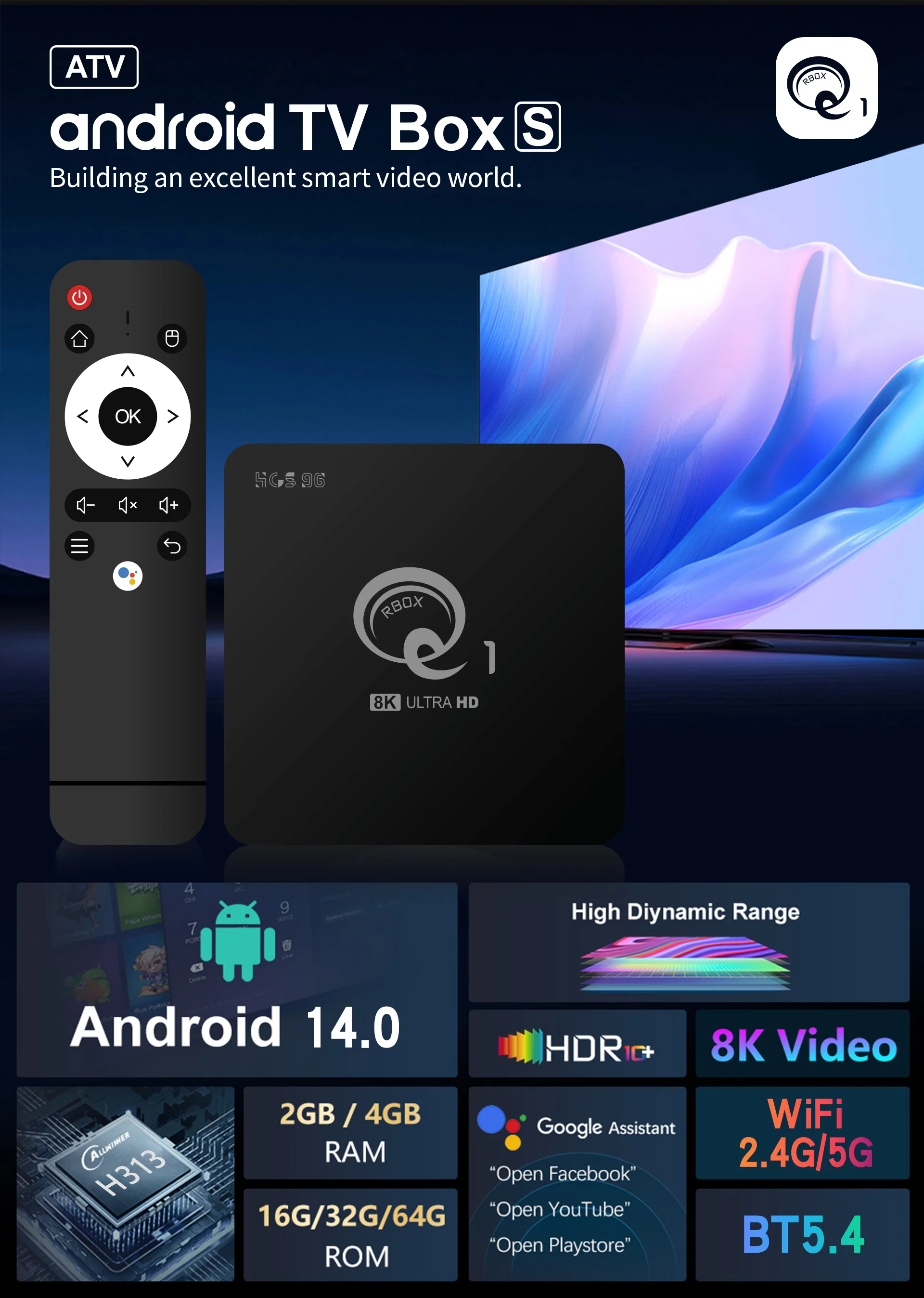 Full HD Android 14 Smart TV Box with 8K Support & 64GB Storage