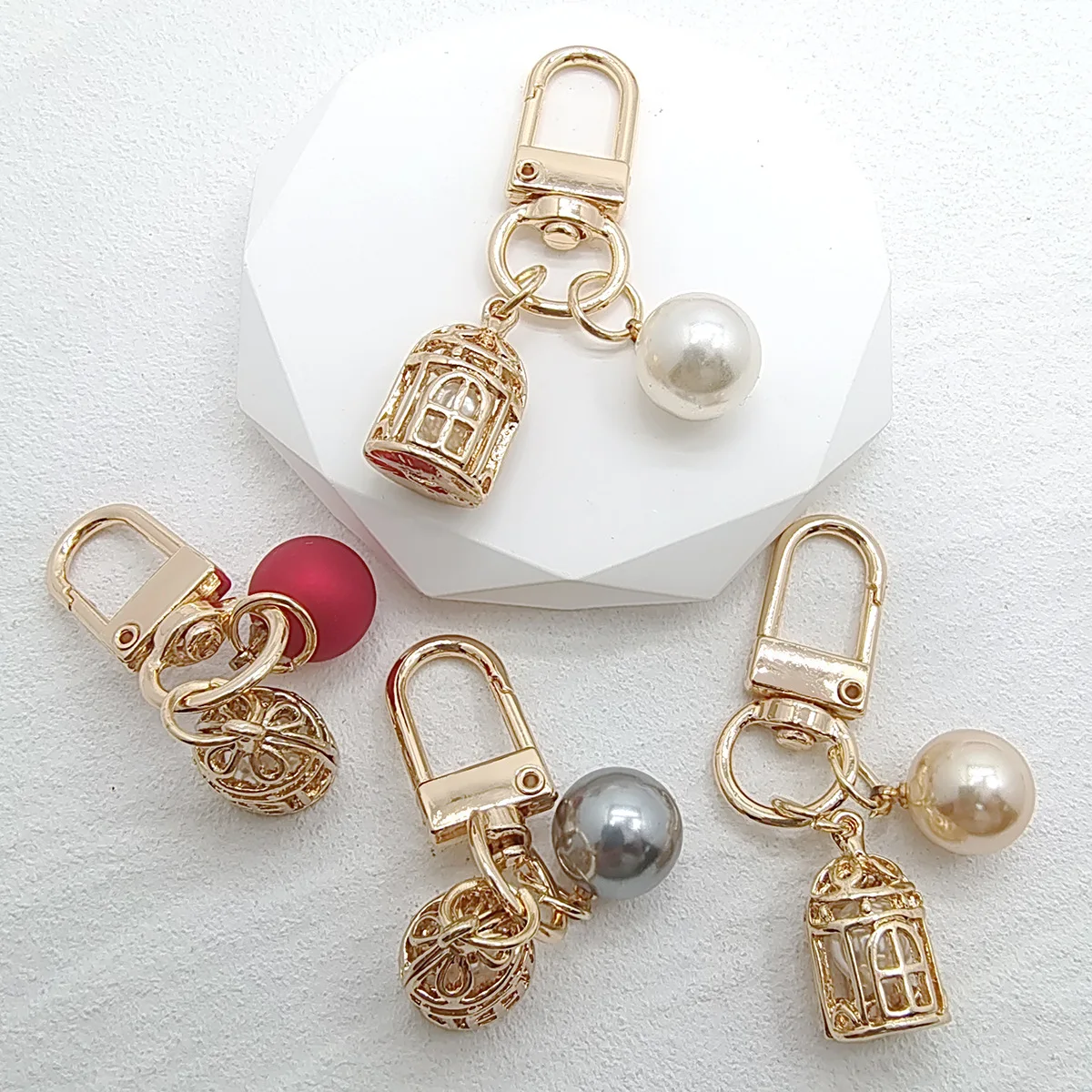 Creative Bird Cage Pearl Keychain Handmade Jewelry Delicate Little ...