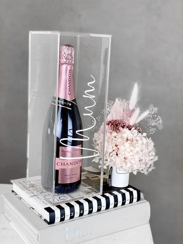 Wine Gift Box With Clear Acrylic Front Cover and 2 Personalized