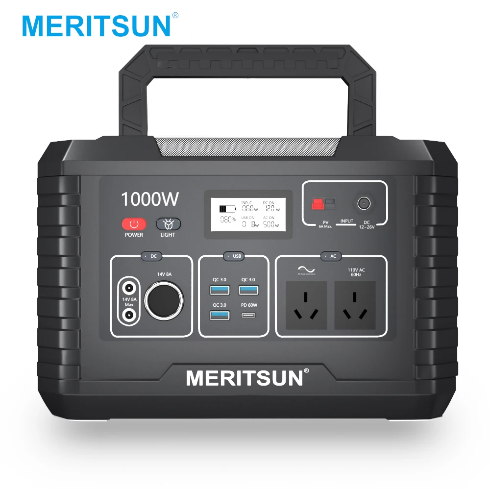 Meritsun Portable Power Station Solar Generator 1000W 500W AC DC Output Portable Power Supply Solar Energy System